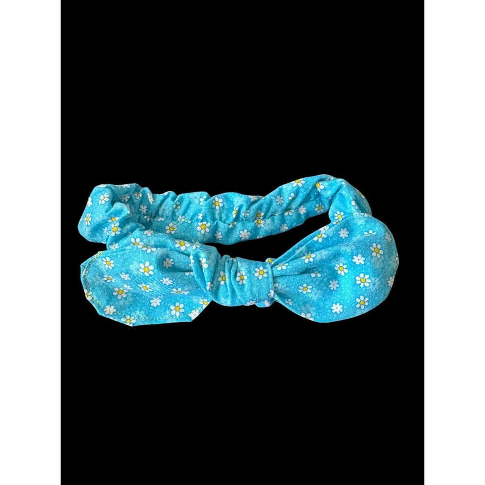 Toddler Girls Blue Floral Daisy Bow Headband Elastic Knotted Hair Accessory